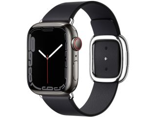 Apple Watch Series 7 Edelstahlgehäuse Modernes Lederarmband 41mm (GPS + Cellular)