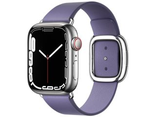Apple Watch Series 7 Edelstahlgehäuse Modernes Lederarmband 45mm (GPS + Cellular)